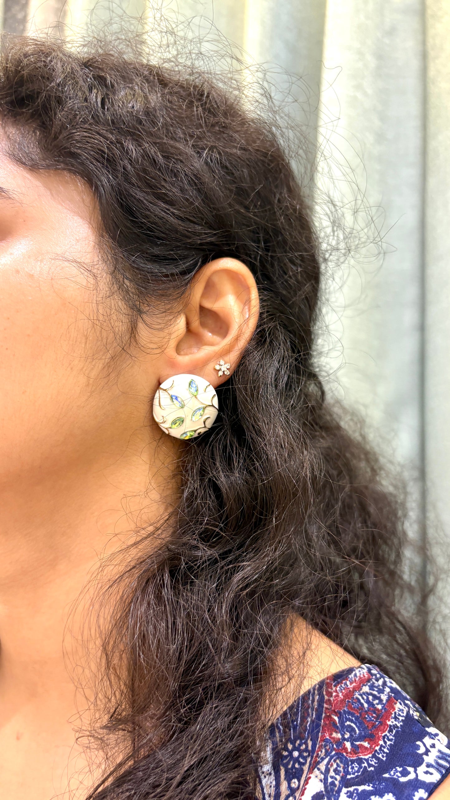 Green Leaves Enamel Earrings