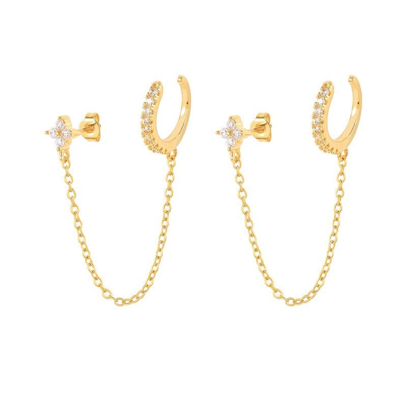 Flower studs with a cuff and ear chain