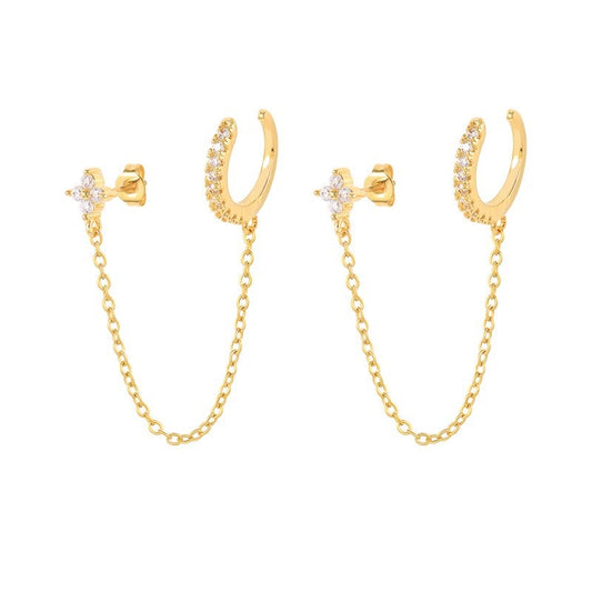 Flower studs with a cuff and ear chain