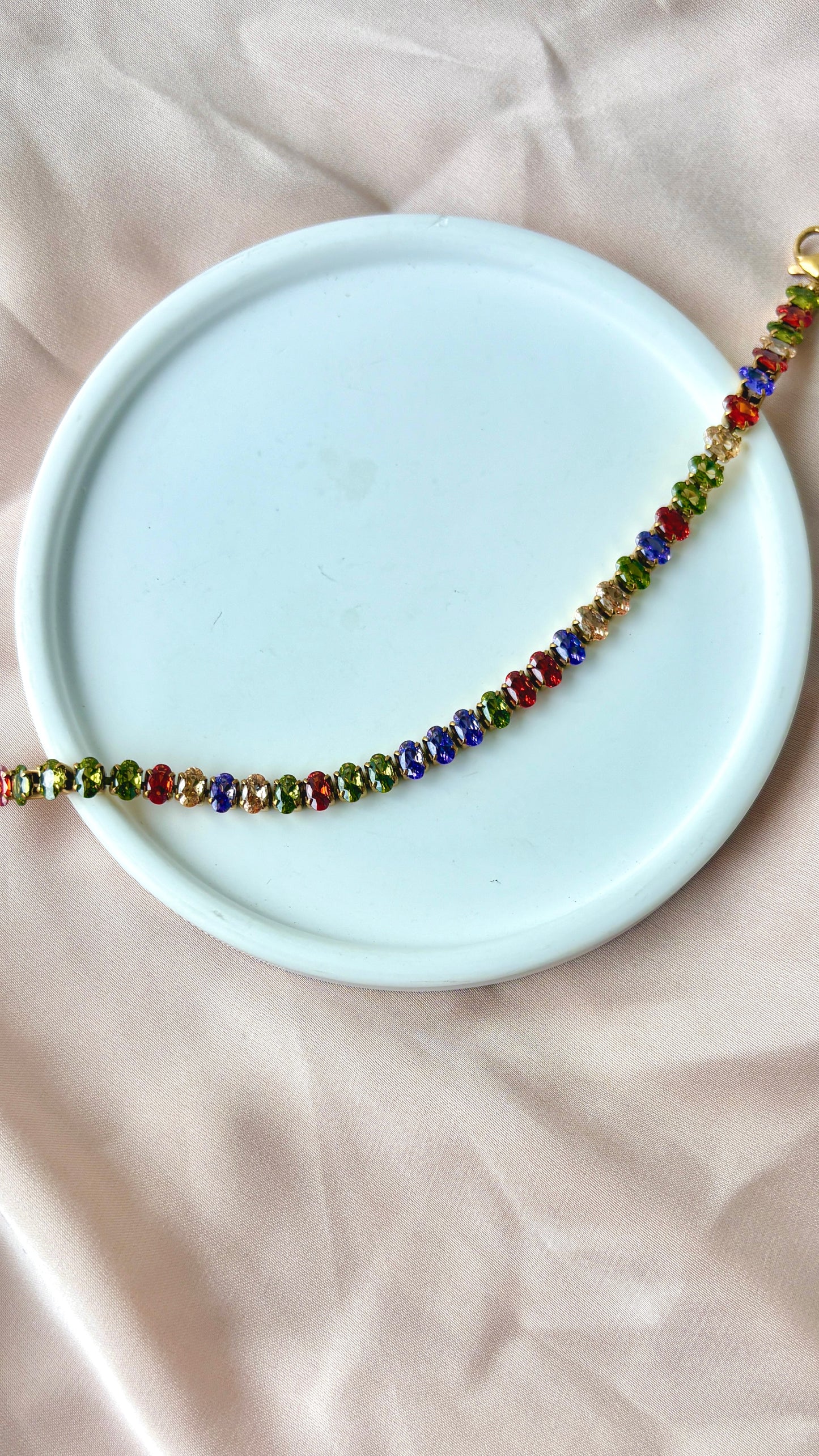 Multi colour oval tennis bracelet
