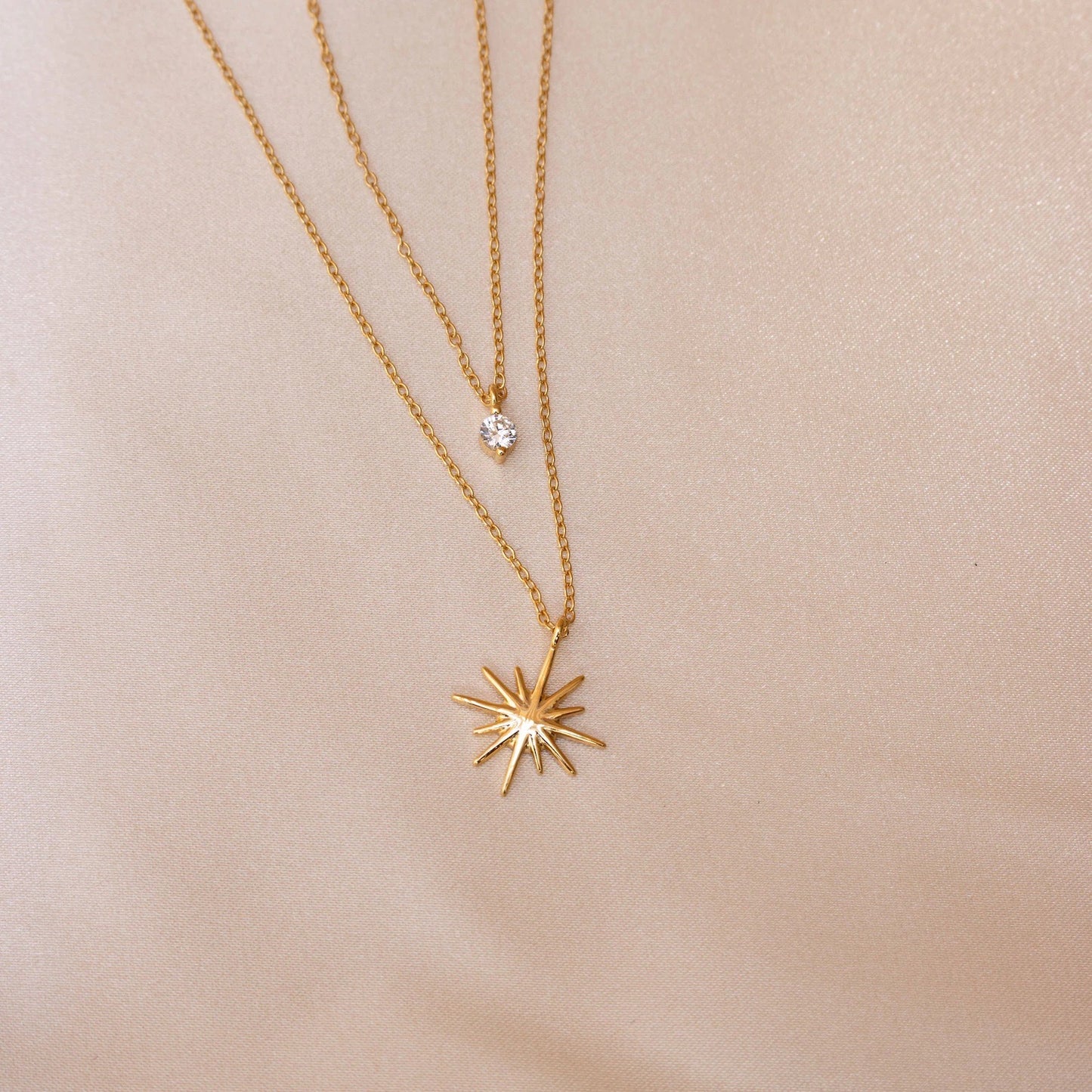 Double layer star and stone necklace