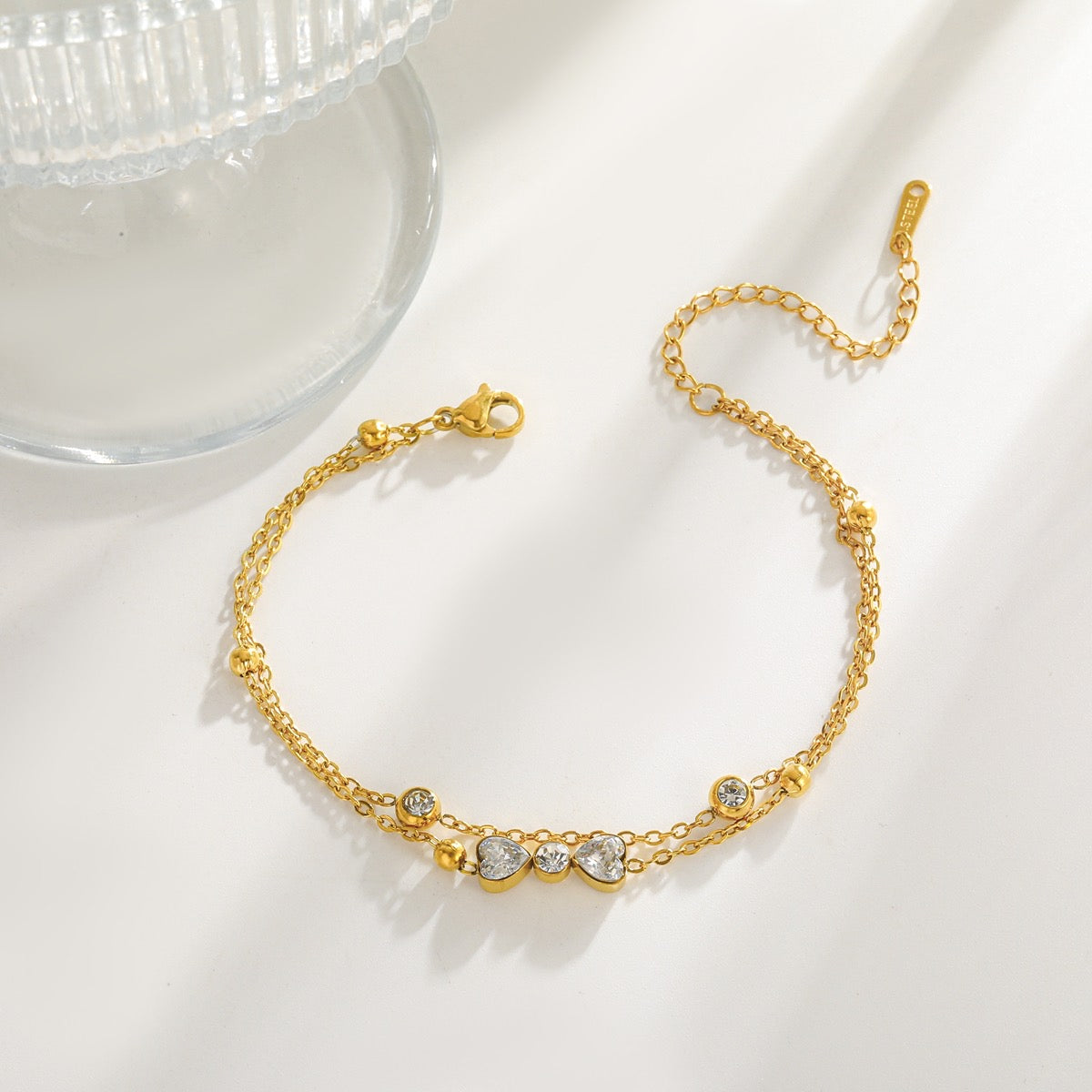 Double Layer Stone Heart Bracelet