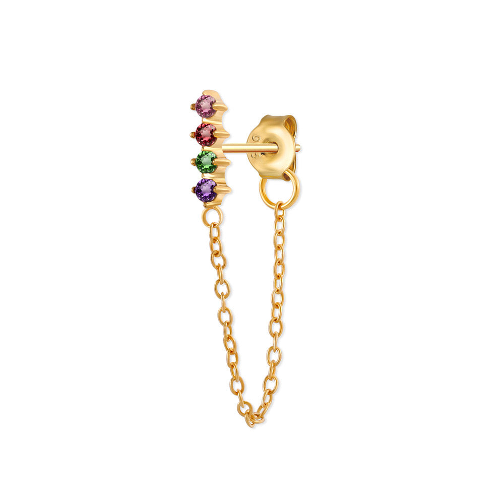 Multi colour stone studs with ear chain