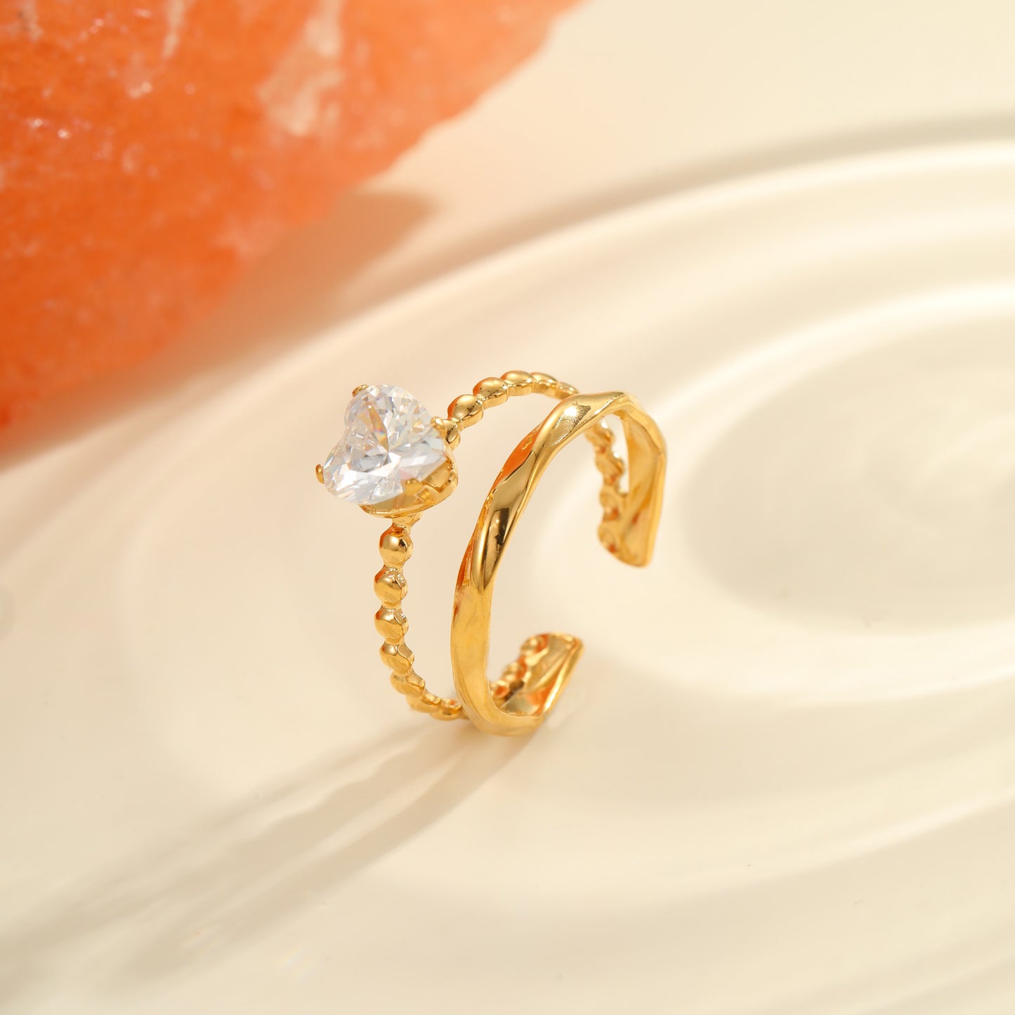 White Heart Adjustable Ring