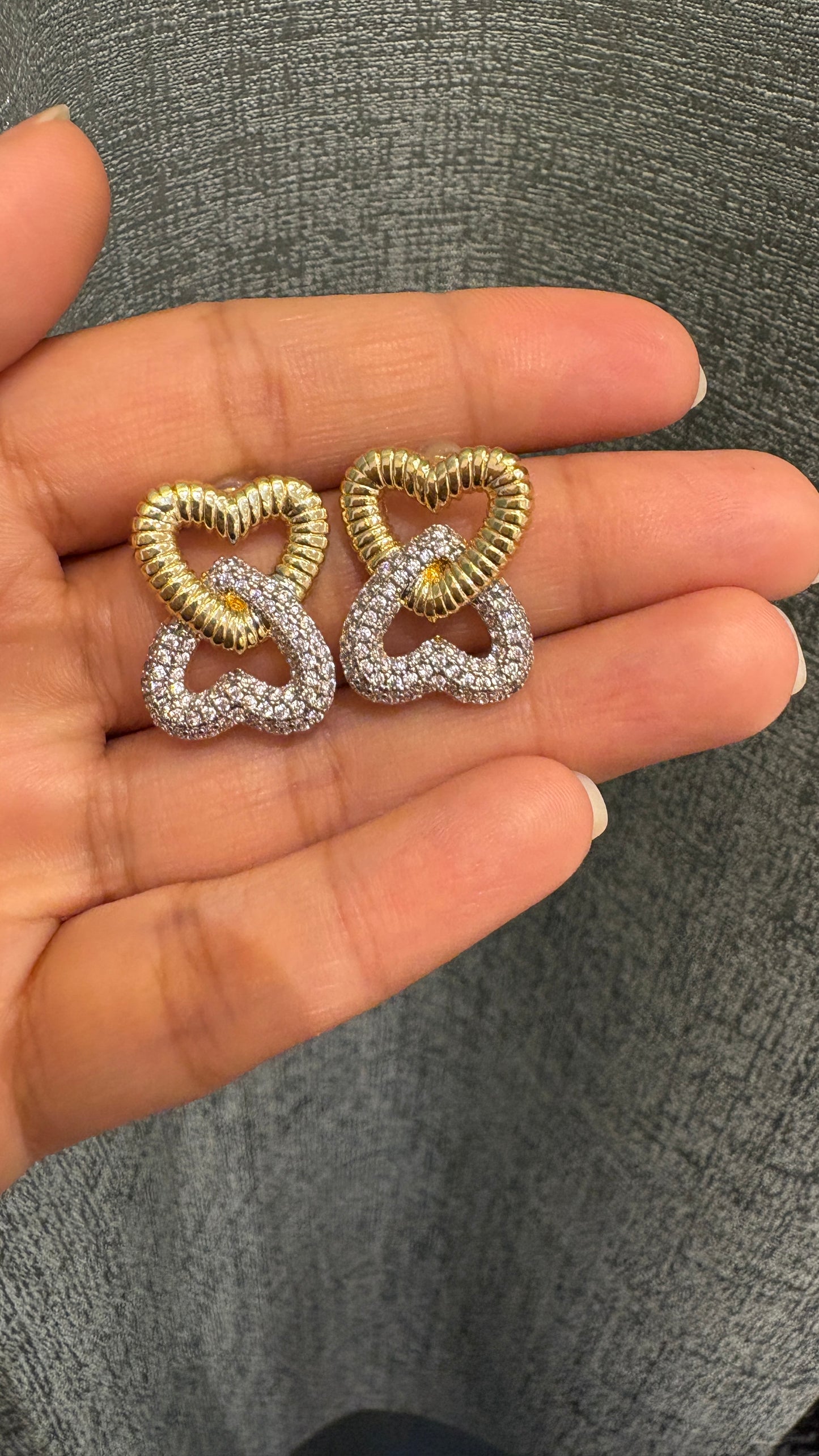 Dual tone twin heart earings