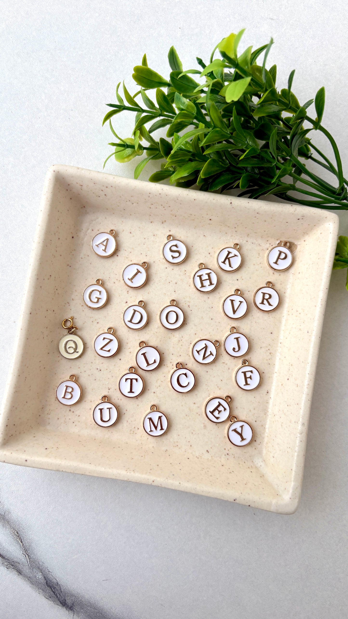White Initial Charms