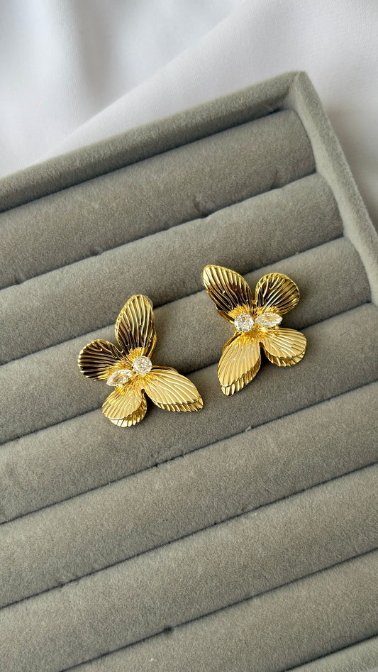 Golden butterfly with stone earrings