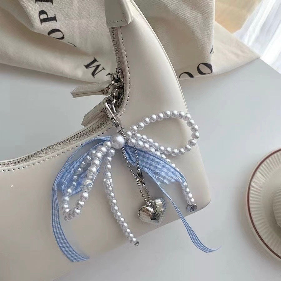 Pearl Bow Bag Charm - Blue