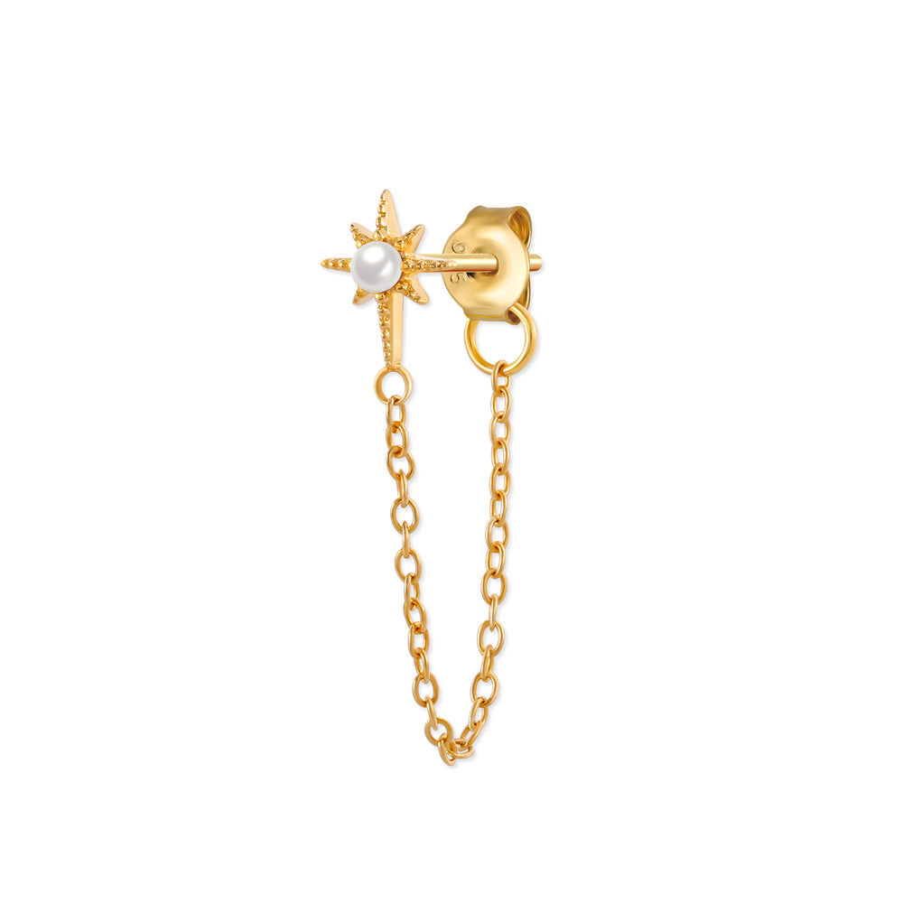 Pearl star stud with ear chain