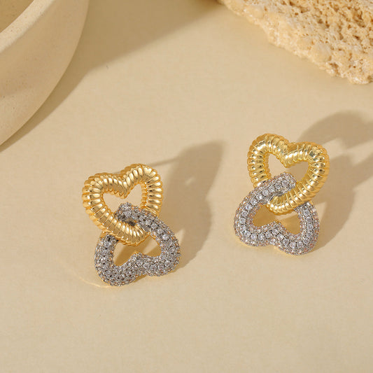 Dual tone twin heart earings