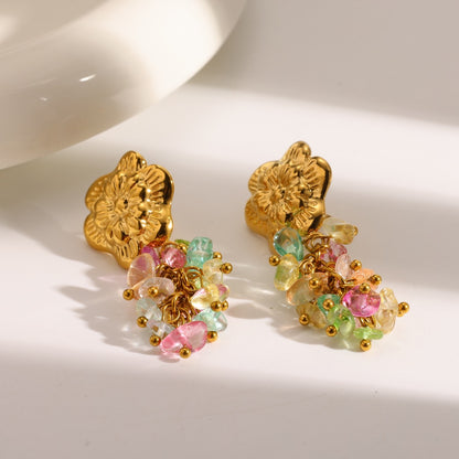 Flower Stud with Hanging Crystal Earrings