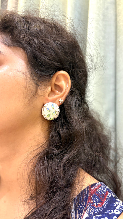 Green Leaves Enamel Earrings