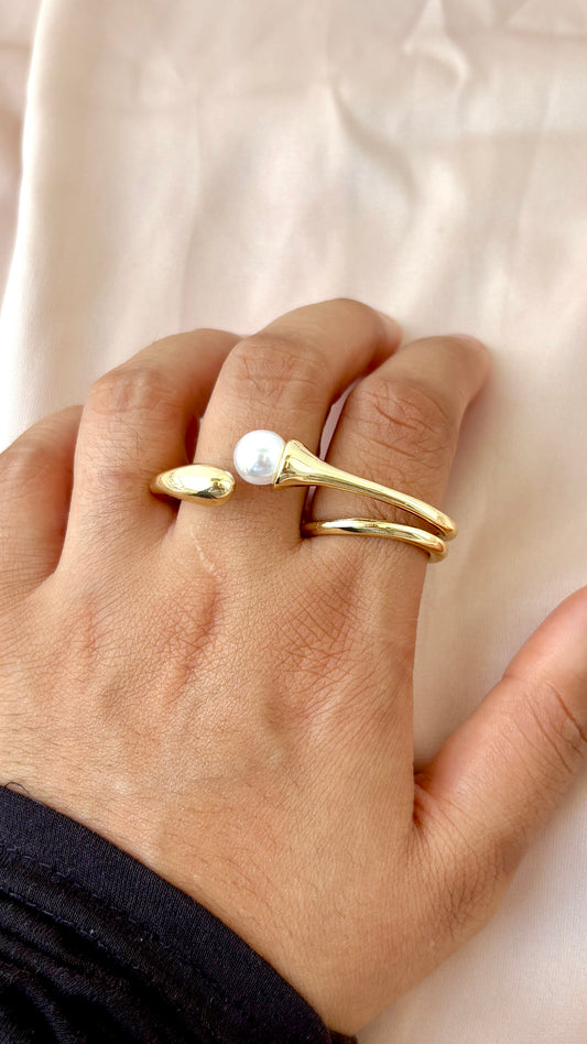 Pearl Bulb Double Finger Adjustable Ring