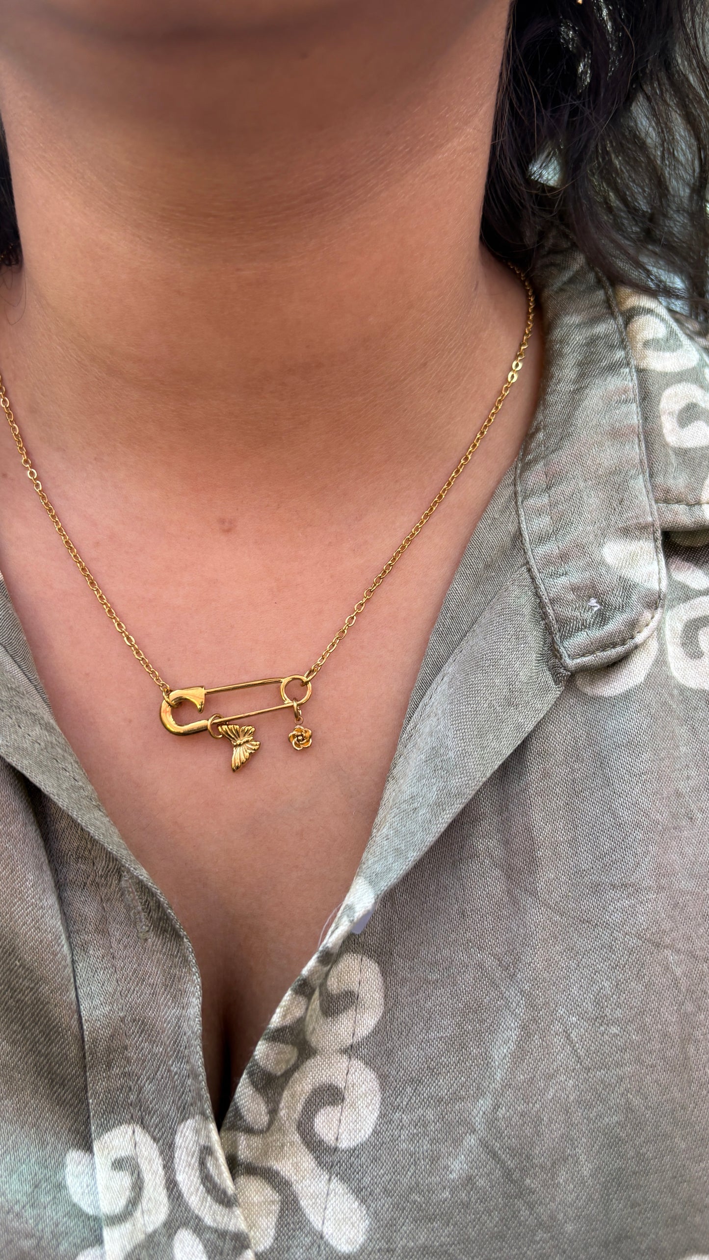 Safety Pin Charm necklace