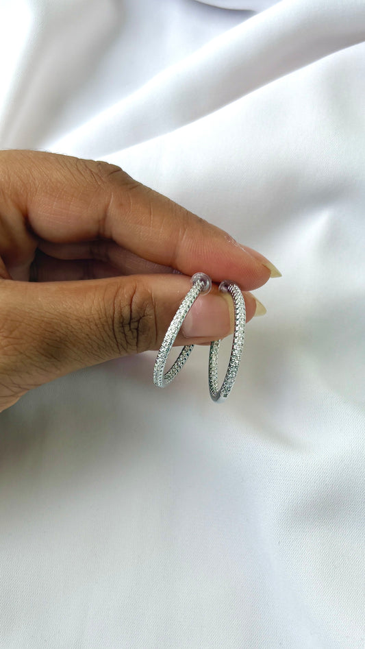 Silver hoops with rhinestone