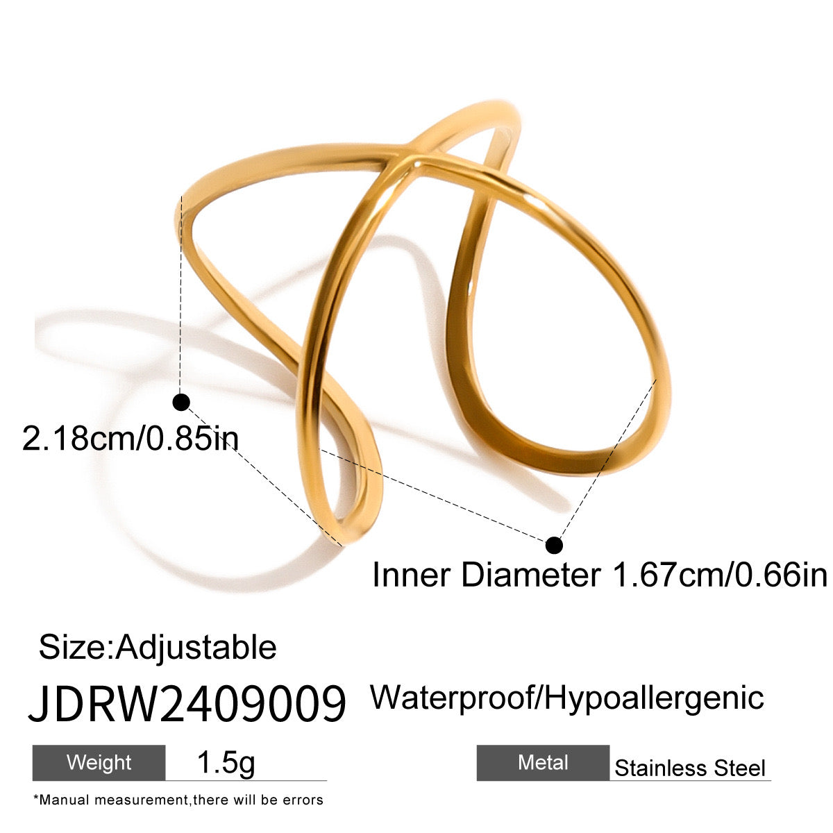 Cross in a loop Adjustable Ring