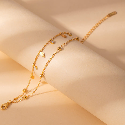 Double layer leaf adjustable bracelet