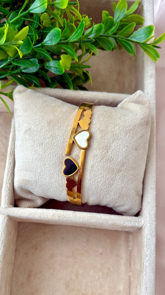 Black and white open heart bracelet
