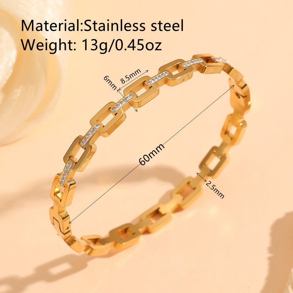 Rectangle link with diamond bracelet