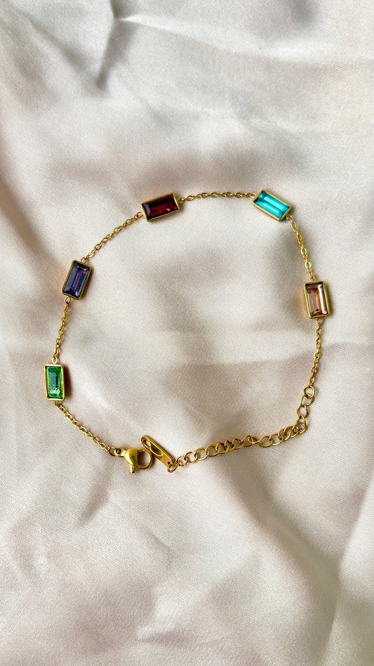 Multi colour rectangular stone bracelet