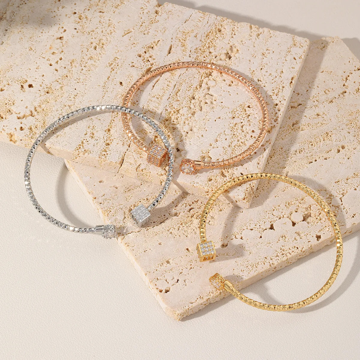 Cube and stone adjustable bracelet