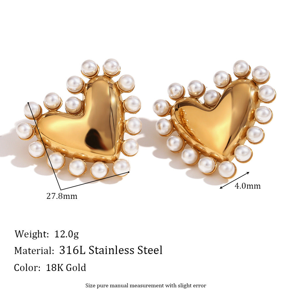 Heart studs with pearl outline