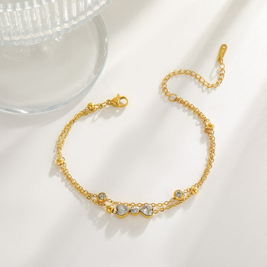 Double Layer Stone Heart Bracelet