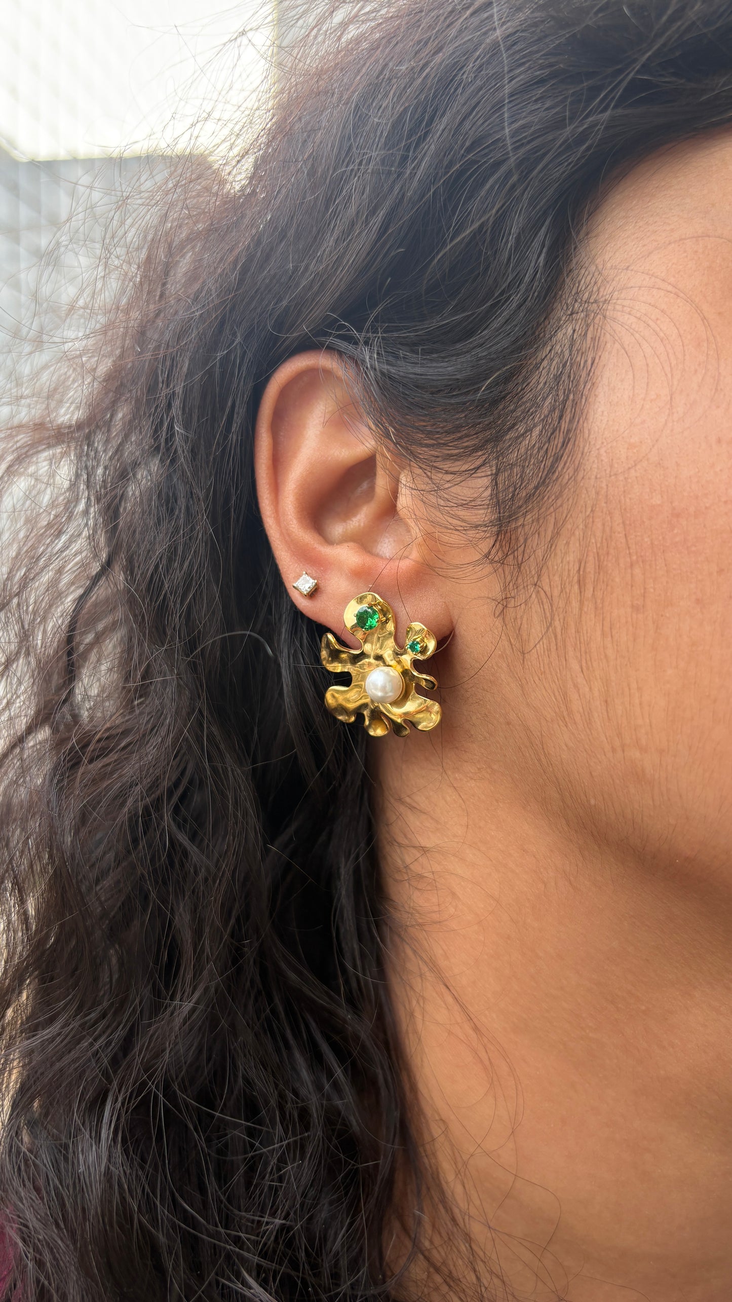 Emerald Flower Studs