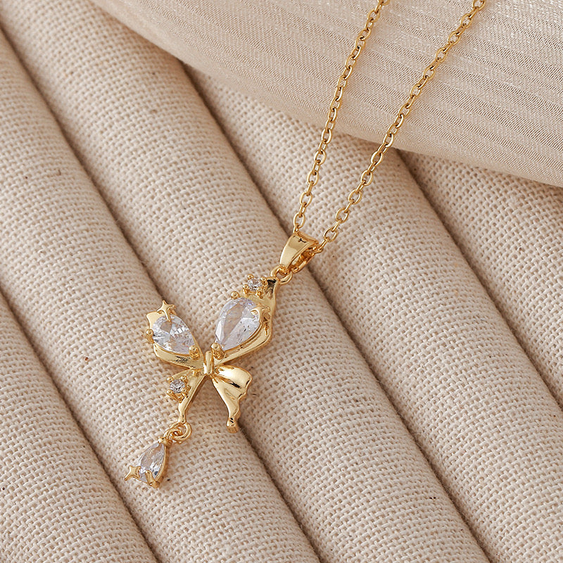 Butterfly with Dangling Stone Necklace