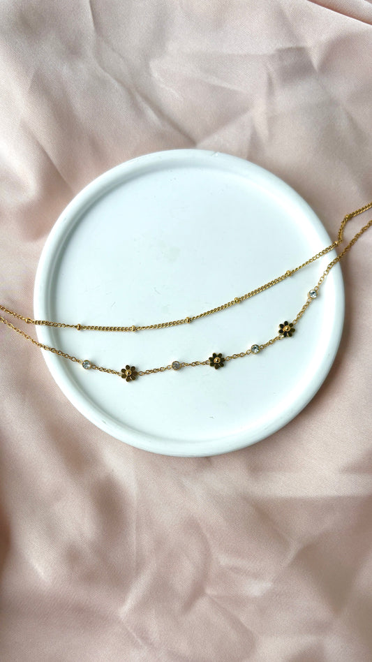 Flower and stone double layer bracelet