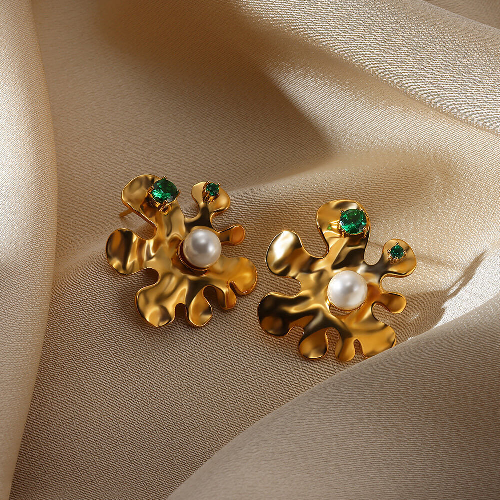 Emerald Flower Studs