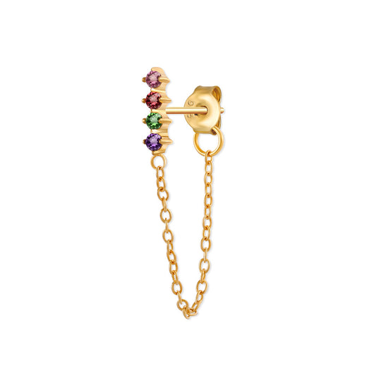 Multi colour stone studs with ear chain