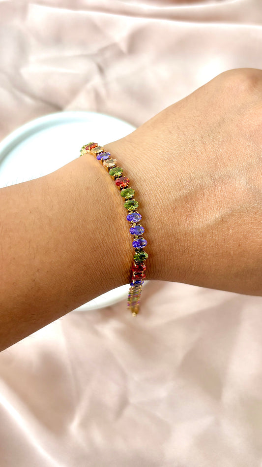 Multi colour oval tennis bracelet