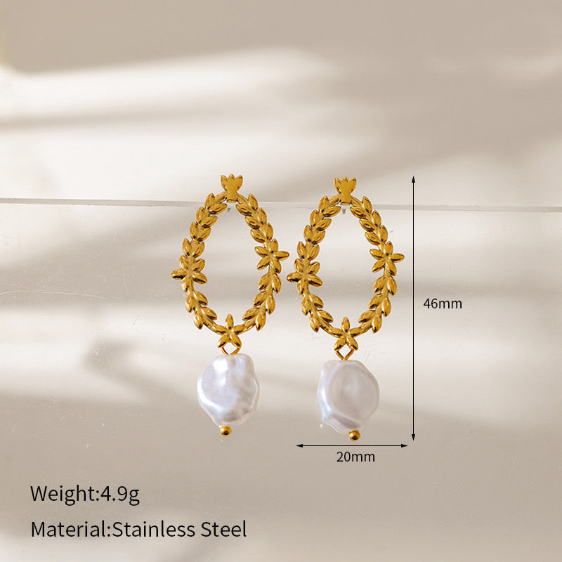 Leaf Pearl Drop Earrings