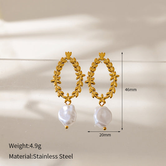 Leaf Pearl Drop Earrings