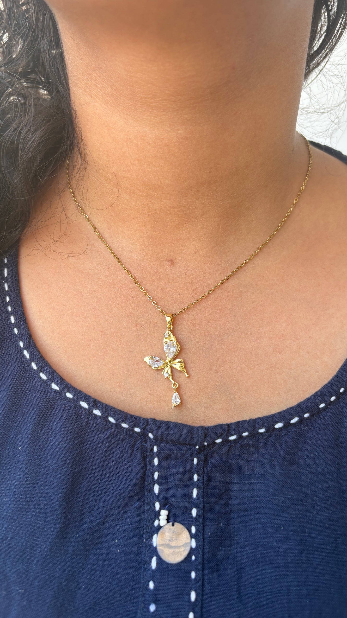 Butterfly with Dangling Stone Necklace