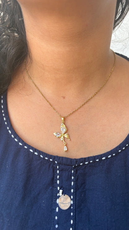 Butterfly with Dangling Stone Necklace