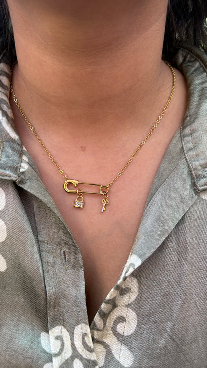 Safety Pin Charm necklace
