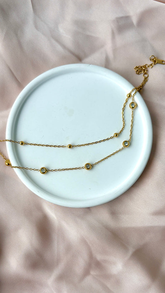 Double layer stone and ball bracelet