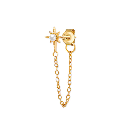 Pearl star stud with ear chain