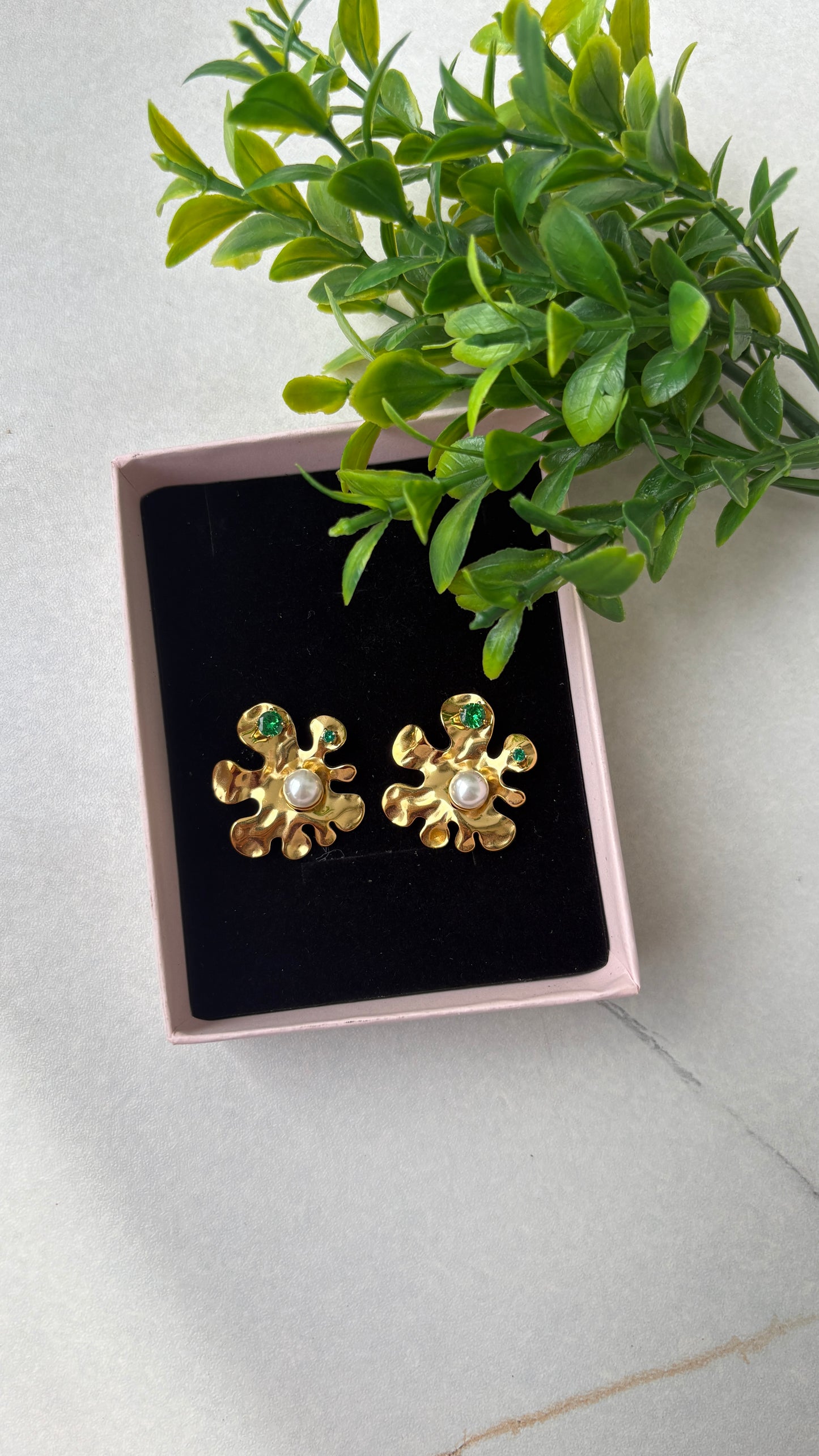 Emerald Flower Studs