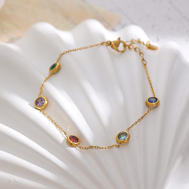 Multi color Stone Chain Bracelet