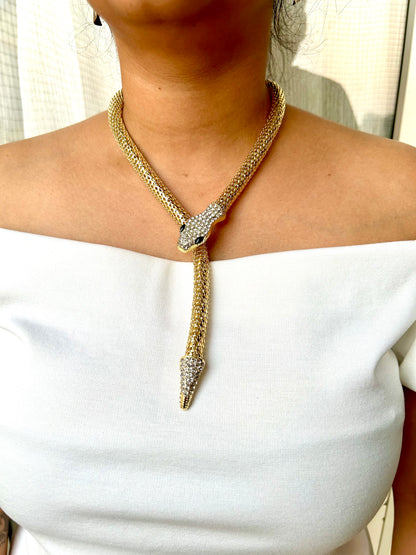 Gold Serpent Rhinestone Adjustable Necklace